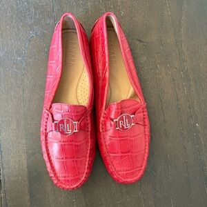 Ralph Lauren Red Croc Embossed Leather Driving Loafers Flats Size 8B